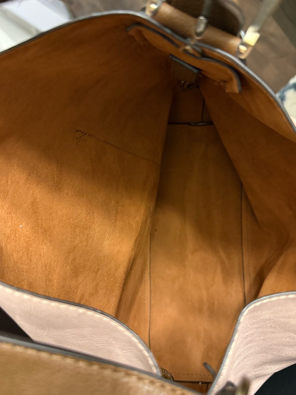 Blush Pink Faux Leather Hobo Shoulder Bag Brown Strap Soft Feminine - Picture 7 of 7